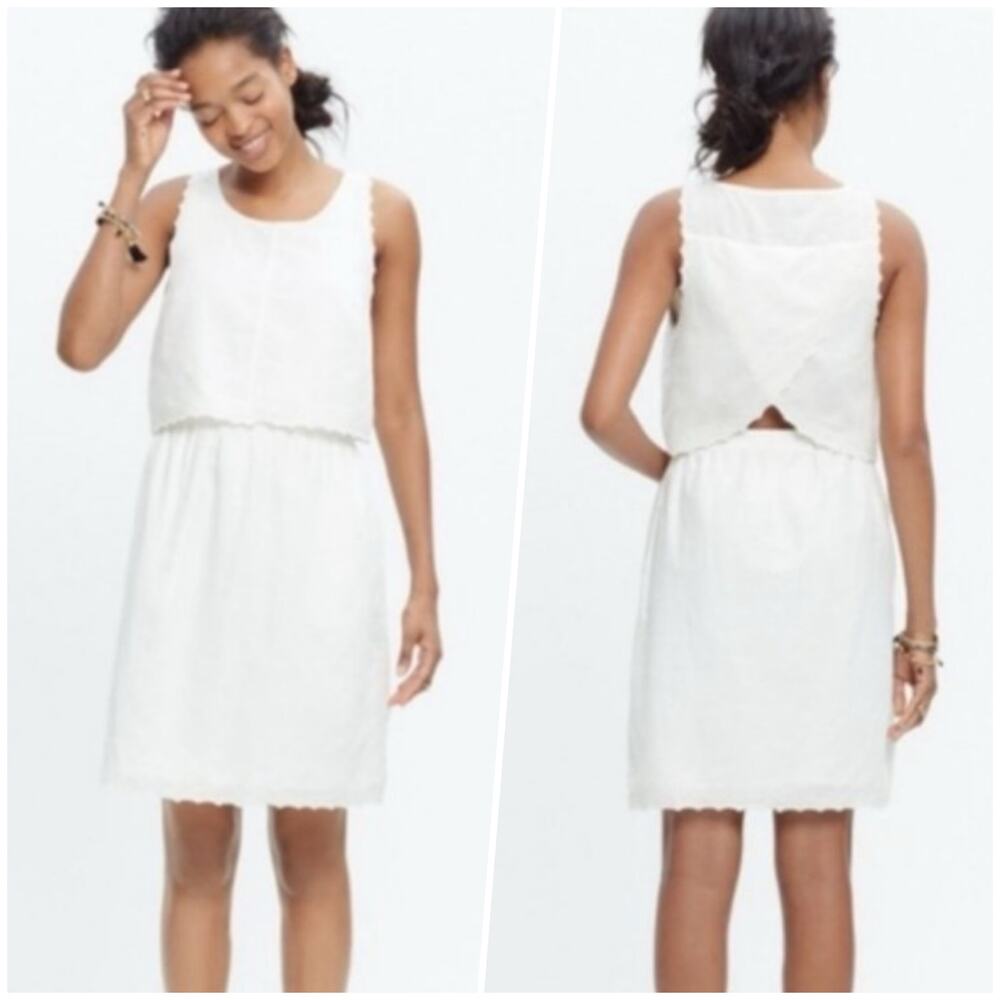 Madewell | Women | White Linen Blend Crossback Eyelet Spring Mini Dress | Size 2 - Picture 13 of 14